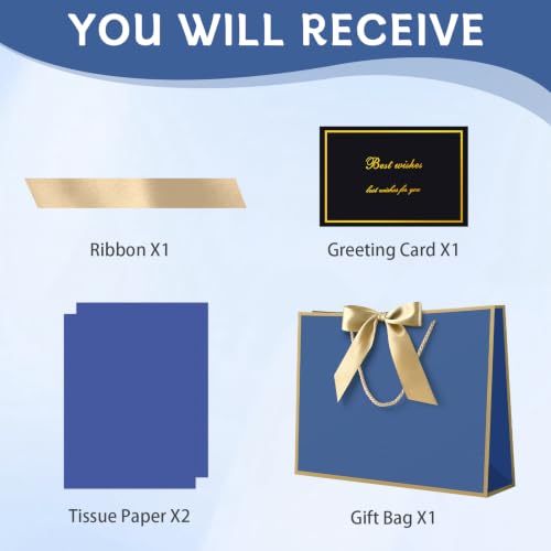 Image of JMANNI Gift Bags with Handles, 14.6 inch Large Gift Bags with Tissue Paper | 1 Pcs Blue Gold Bag, 2 Tissue Paper and 1 Cards, for Baby Shower, Wedding Bridal Shower, Birthday Party