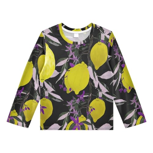 Flower Lemon Purple Leaves Rash Guard Shirt for Boys Sun Protection Shirt for Kids Toddler UPF50+ 5-6T