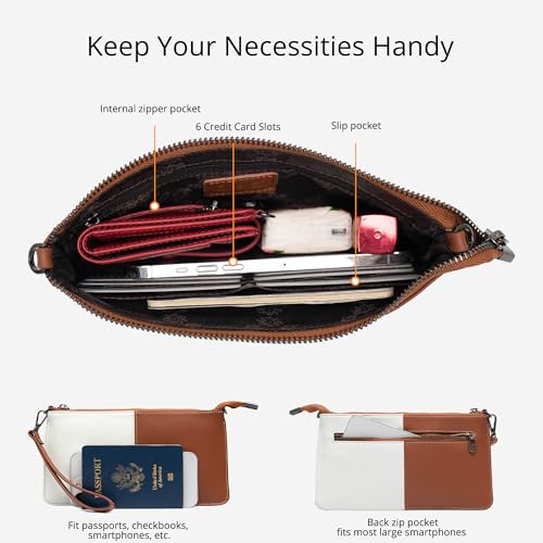 Image of Bveyzi Genuine Leather Wristlet Purses for Women, Envelope Clutch Wallet Small Crossbody Bags for Dressy Evening