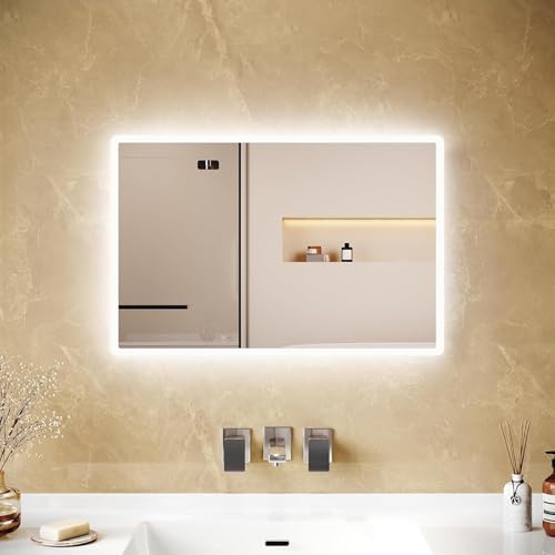 LOMIKEN 40x60x3,5cm Spiegel mit Beleuchtung, Von hinten beleuchteter...