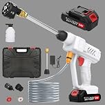 Cordless Pressure Washer Battery Powered, 18 bar Portable Cordless Power Washer with 6-in-1 Nozzle, 6L/min Handheld Battery Pressure Washer with 2 Batteries,Sprays 6-10m Away, for Car/Home/Garden.