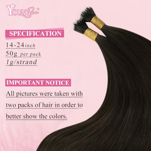 Image of YoungSee Nano Ring Hair Extensions Dark Brown Nano Bead Hair Extensions Human Hair Ash Brown 14 Inch Cold Fusion Nanolink Hair Extension 14 Inch Hair Extension Nanobead 50 Strands 50g