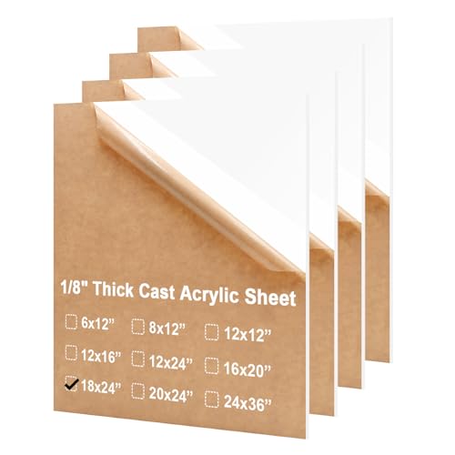 Image of KINLINK 18x24 Plexiglass Sheets 1 /8 inch Thick - 3mm White Cast Acrylic Sheet, Plastic Board Polycarbonate Sheet for DIY Project, Craft, Table Top, Acrylic Sign and Wedding Invitation 4 Pack