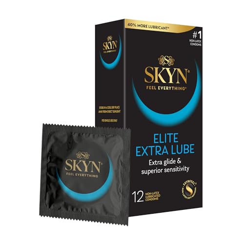 SKYN Elite Extra Lube Condoms – 12 Count – Ultra-Thin, Lubricated Latex-Free Condoms with Extra-Silky Lubricant