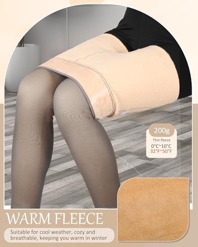 Mallas cálidas translúcidas para mujer Foaincore de invierno, 4 pares con forro polar térmico 3