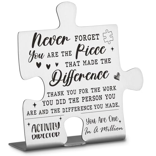 Activity Director Appreciation Gifts, Thank You Gifts for Activity Director Week Birthday Christmas Team Office Ornament Decor Stainless Steel Puzzle Piece Decorative Signs Plaques Ann31