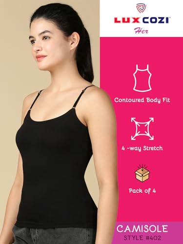 Image of Lux Cozi Premium Cotton Regular Fit Camisole for Women - Pack of 4
