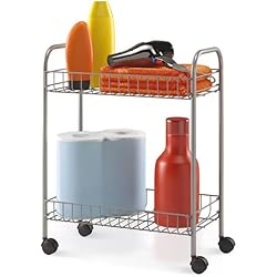 Estanterias Fruteria Madrid Metaltex MADRID - Carro Multiuso con Ruedas. 2 Cestas. Color blanco, 51x41x23 cm