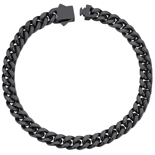 ChainsHouse Cuban Link Bracelet for Mens Women Stainless Steel Curb Chain Black Metal Bracelets Boyfriend Jewellery Gifts 5mm Chains