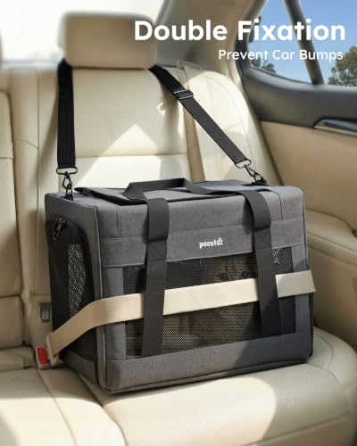 Pecute Cat Carrier, Portable Travel Dog Carrier with Stable Structure, Grey | Larger Space, 360° Ventilation & Comfort, Escape-Proof, for Travel / Car Trips / Vet Visits, Fits Cats up to 11 lbs - Image 3
