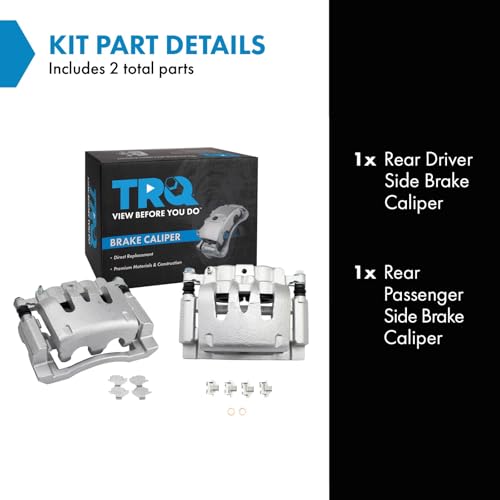 Image of TRQ Rear Driver and Passenger Side Brake Caliper Set Caliper Brackets Hardware Compatible with 08-12 Ford F-250 Super Duty, 08-12 F-350 Super Duty with Single Rear Wheels SRW