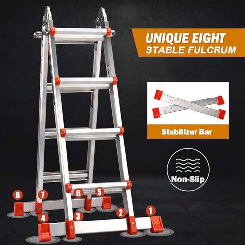 Image of Soctone Ladder, A Frame Extension Ladder, 14 Ft Multi Position Ladder