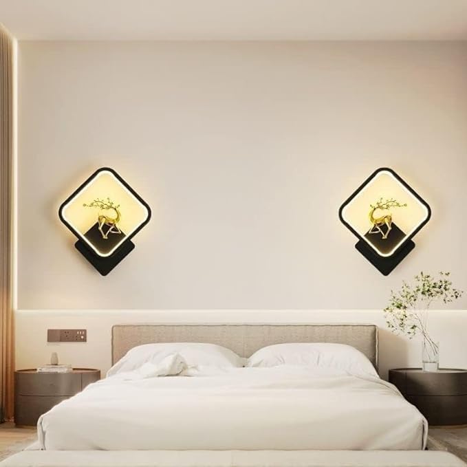 Image of Home Decore Led Fancy Wall Light,Night Lamp,Decorative Lamp,Wall Hanging Lights for Bedroom,Living Room,Color(Warm White+Natural White+Cold White).(Black Squar Deer)(Pack of 4)