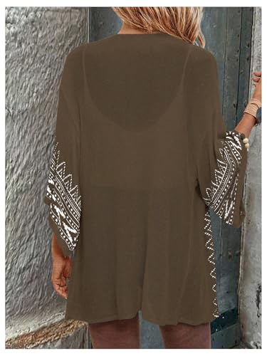 Image of WDIRARA Women's Tribal Boho Cardigans Open Front Knit Lightweight Short Sleeve Kimonos Sweater