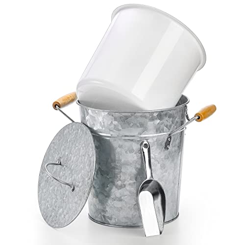 Frcctre Farmhouse 4 Liter Ice Bucket With Lid, Galvanized Metal Beverage Tub With Scoop And Handles thumb #2