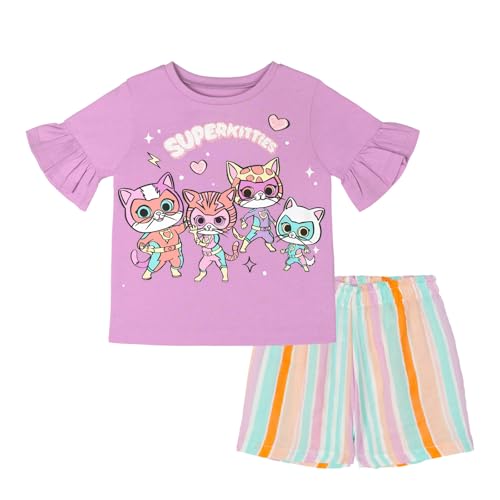 Disney Super Kitties Toddler Girls T-Shirt and Gauze Shorts Outfit Set Lavender Blush 4T