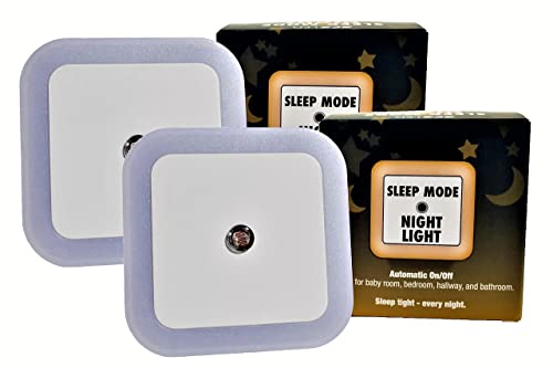 Sleep Mode Night Light. (2-Pack) No Blue Light. Perfect for Nursery, Bedroom, Hallway, Bathroom. Auto Dark/Light Sensor. Amber LED