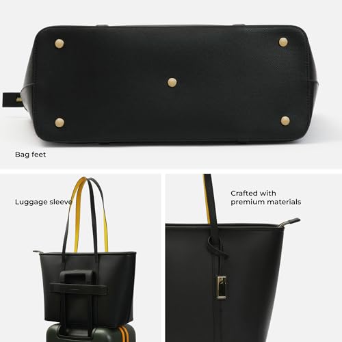 Image of Mokobara The Astrid Tote Bag for Women | Premium Vegan Leather Office Handbag | Fits 16 Inch Laptop | Extra Large 22L Shoulder Bag with Bottle Sleeve Morning Affirmations | Black