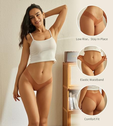 Women Seamless Underwear Soft No Show Stretch Bikini Invisibles Hipster V Cut Panties 6 pack