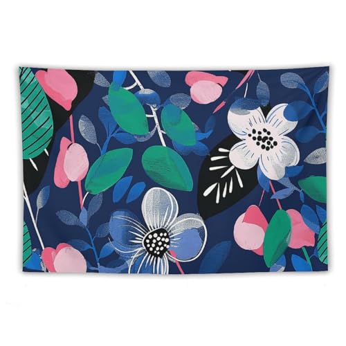 Tapisserie murale fleurs bleues grand format tissu esthétique doux