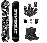 Symbolic Platinum Kids 2025 Snowboard & Bindings & Choice Boots Complete Package Set (BLK Bindings+Grom Boot Black-Lime 1, 90cm Rocker Snowboard)