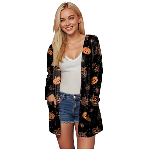 2025 Fall Halloween Sweaters for Women Funny Pumpkin Print Fall Winter Long Sleeve Button Knit Cardigan Sweater