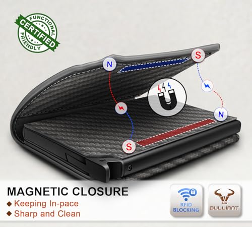 Image of BULLIANT Men Wallet Leather Wallet Card Holders Money Clip for Men 10Cards-Magnetic Flip on Metal Case