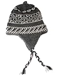 Bonnet péruvien en Laine Naturelle mélange alpaga/Acrylique tricoté à la Main fabriqué au Pérou de façon Artisanale Taille 56-60cm Chullo Hiver Chaud Femmes Hommes Taille Unique Mixte (F34)