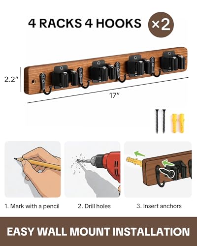 Lorbro-2-Pack-Broom-Holder-Wall-Mount-Wooden-Rack-with-4-Slot-4-Hook-Broom-and-Mop-Organizer-Wall-Hanging-Tool-Organizer-for-Laundry-Room-Closet-Garage-Kitchen