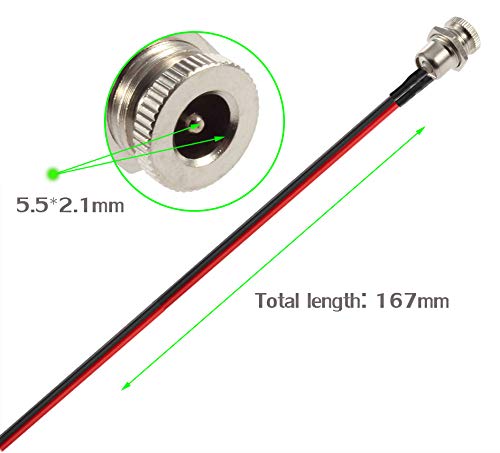 QOFOWIN 5.5 x 2.1 MM 8A DC Power Jack Cord Socket Threaded Female Mount Connector with Pre-soldered Wires and Waterproof Cover Cap for CCTV Surveillance Security Camera System