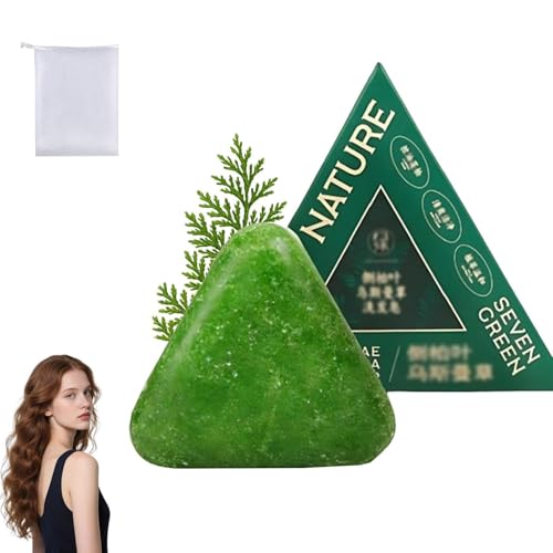 Shampoing Solide Nature Triangle,Shampoing Solide Usman Grass,Shampoings Nature Seven Green Soap,Nourrissant Pousse Cheveux Shampoings Solides Savon Vert,Nettoyant et Nourrissant Doux (1 pièce)