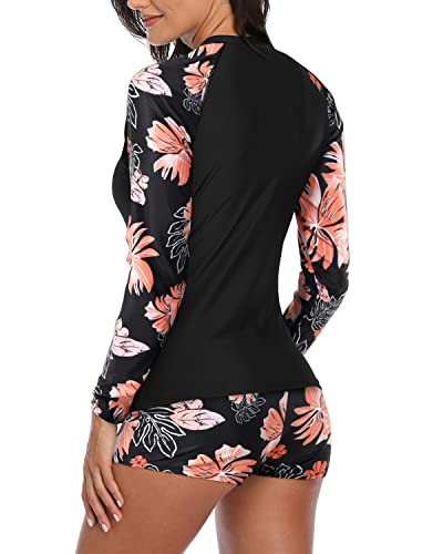 Image of Daci Women Two Piece Rash Guard Long Sleeve Swimsuits UV UPF 50+ Swim Shirt Bathing Suit with Boyshort Bottom