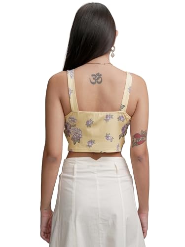 Image of Tokyo Talkies Women's Floral Print Crop Top | Square Neck | Shoulder Strap Sleeves | Chic & Feminine | Tops for Woman | Women Tops | Women Crop Top