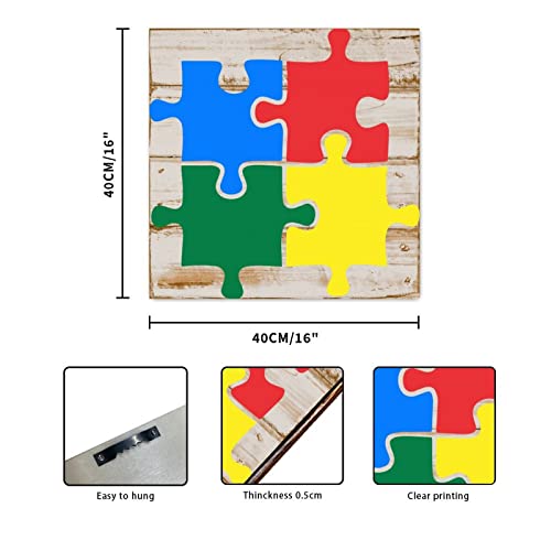 Evans1Nism Wooden Signs Autism Puzzle Puzzle Piece Wooden Plaques Autistic Adult Decorative Home Wall Art Autism Lover Funny Wood Printed Sign For Home Kitchen Farmhouse Housewarming Gift 16X16In #TOP1