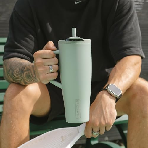 Image of BruMate Era Flip 40oz Tumbler with 100% Leakproof Covered Straw Lid | Hygienic Covered Straw | Insulated Stainless Steel Water Bottle with Handle | Cup Holder Friendly | BPA-Free (Clementine)