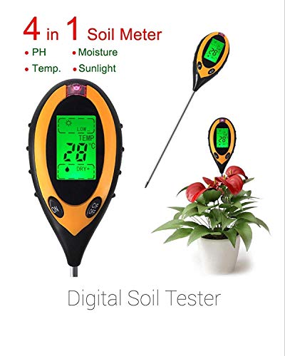 Image of LCD Display Professional 4 in 1 Temperature Sunlight Moisture PH Garden Soil Tester Meter for Gardening Plants Farming
