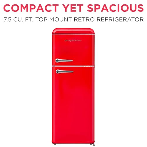 Frigidaire EFR756-RED EFR756, 2 Door Apartment Size Retro Refrigerator with Top Freezer, Chrome Handles, 7.5 cu ft, Red - Image 3