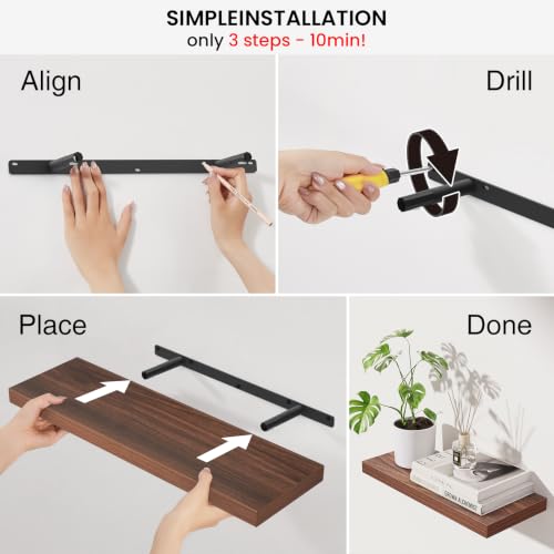 Image of BAYKA Walnut-Like Floating Shelves 22.5in, 3Pack, Wall Mounted Wall Decor | Easy Install, 22lbs Max Load, Hidden Bracket, Shelf for Bathroom Bedroom Kitchen Books Display Storage, Multi-Wall Compatible