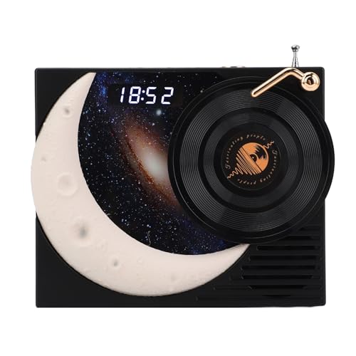 XUMIUZIY Haut-Parleur Bluetooth Rétro avec Station de Radio, Haut-Parleur sans Fil Lune et étoile avec Affichage de l'horloge et Lumière Ambiante,Son Surround 360°,Lecture 5H, pour Maison