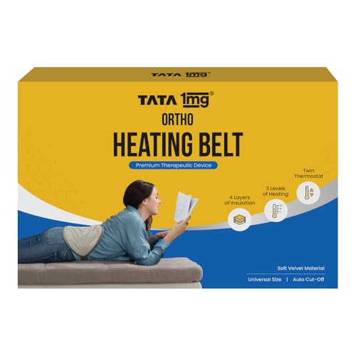 1MG Tata Electric Heating Belt | Heating Pad For Back, Shoulder, Knee, Ankle, Period Pain Relief | 4 Layer Insulation For Safe Usage | 3 Heat Settings | Auto Shut Off | 1 Unit, Grey