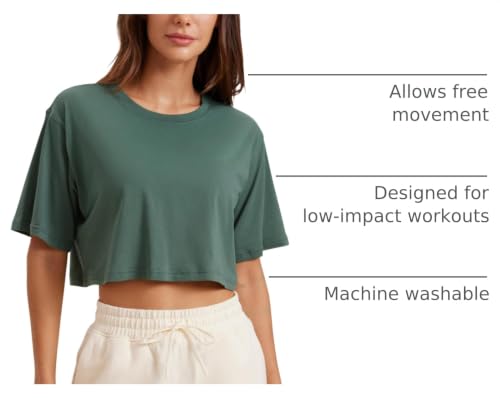 Image of CRZ YOGA Pima Cotton High Neck Crop T-Shirt | Workout, Naturally Soft, Loose Fit, Short Sleeve Tops for Women