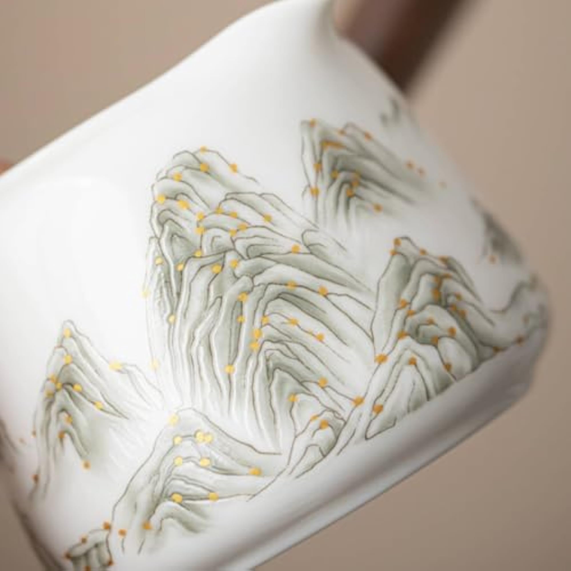 Glazed Ceramic Fairness Pitcher, Jade Gold Landscape