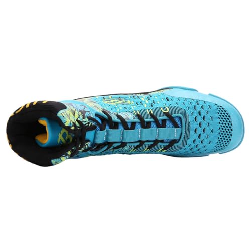 Image of Professional High-Top Boxing Shoes for Men & Women - Lightweight Wrestling Boots with Rubber Grip Sole - Breathable Microfiber & Mesh Training Shoes for MMA, Gym & Lifting (Grey, White, Blue)