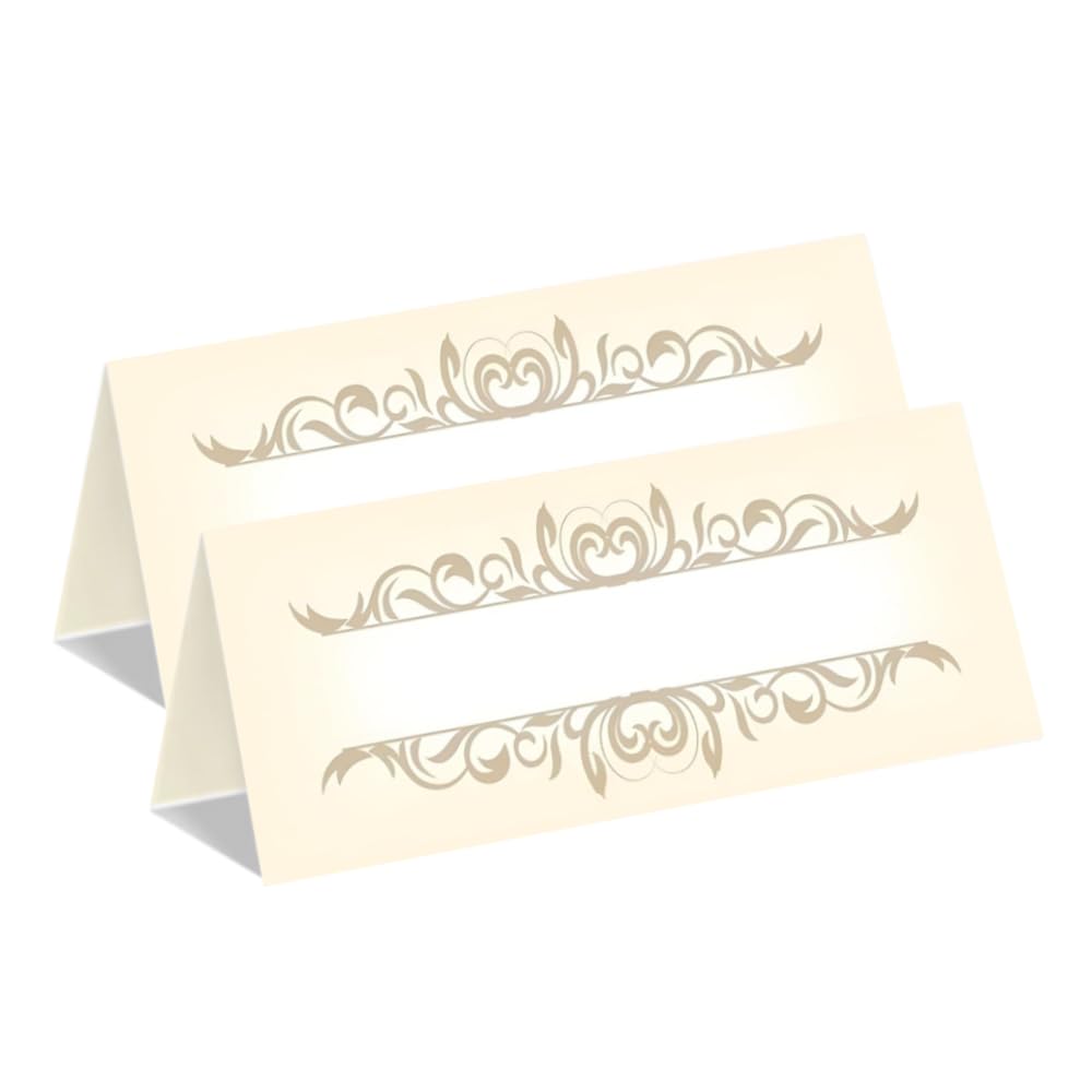 Concept4u Table Place Cards 24Pcs - Gold Stripe Blank Foldable Tent Seating Name Cards for Wedding, Birthday, Dinner Party, Reception, Banquet Decoration