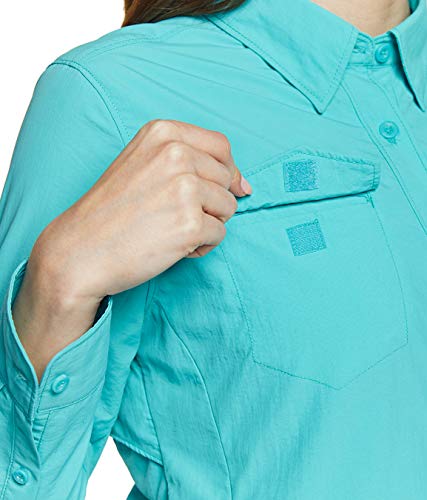 Cqr Clsl Women's Upf 50+ Long Sleeve Hiking Shirts, Quick Dry Outdoor Uv/Sun Protection Button Down Shirts, Dry Fit Fishing Shirts Teal, Xx-Large #TOP3