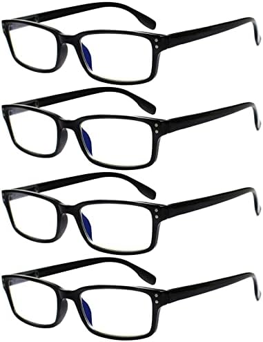 READING GLASSES 4 Pack Spring Hinge Comfort Readers Plastic Includes Sun Readers, 4 Pack Black, Medium