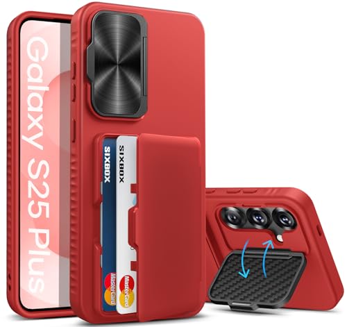 Image of for Samsung Galaxy S25+ Plus Case Wallet with Stand, Built-in Card Holder & Camera Cover, Military Grade Drop Protection Shockproof Rugged Protective Wallet Phone Case for S25+ Plus 2025, Red