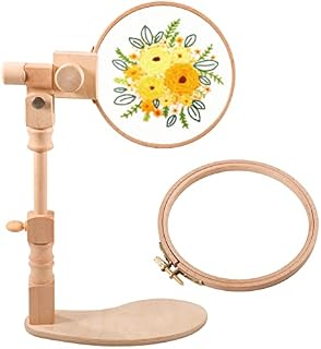 Embroidery Stand with 6inch Hoop - Rotated Embroidery Hoop Stand, Wood Cross Stitch Frame Stand for Needlework, Hands Free Embroidery Hoop Holder Embroidery Supplies for Art Craft Sewing Projects