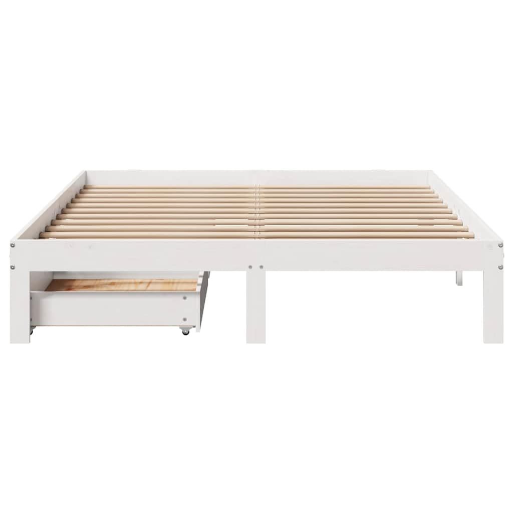Łóżko z litego drewna z szufladami białe 135 x 190 cm sosna