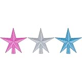 Aneco 3 Pack 4 Inches Glittered Mini Star Christmas Tree Topper Star Treetop for Small Christmas Tree Ornaments, Silver, Pink and Blue